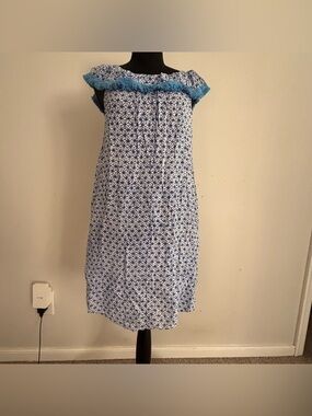 Roberta Roller Rabbit Blue Print Ruffle Dress XS Boho Mini Dress